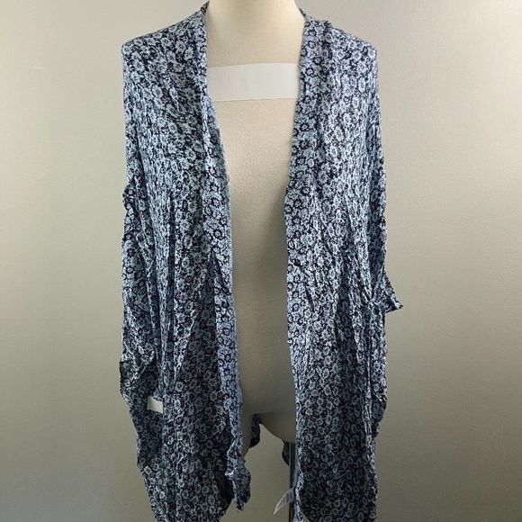 NWT TREASURE + BOND Blue Floral Long Cardigan (O/S) - Picture 2 of 9